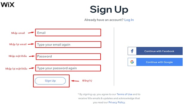 Đăng ký tài khoản WIX
